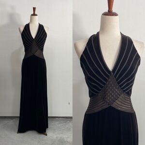Tadashi Shoji Black Halter Maxi Gown
